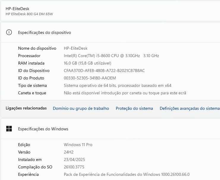 Mini PC HP EliteDesk 800 G4 DM 65w I5-8600 vPRO