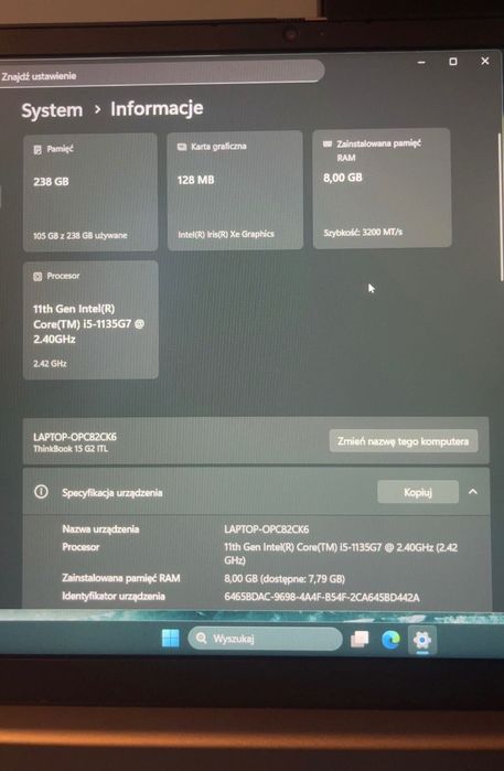 Laptop Lenovo thinkbook 15 g2 ITL Windows 11 pro ,  i5-1235U