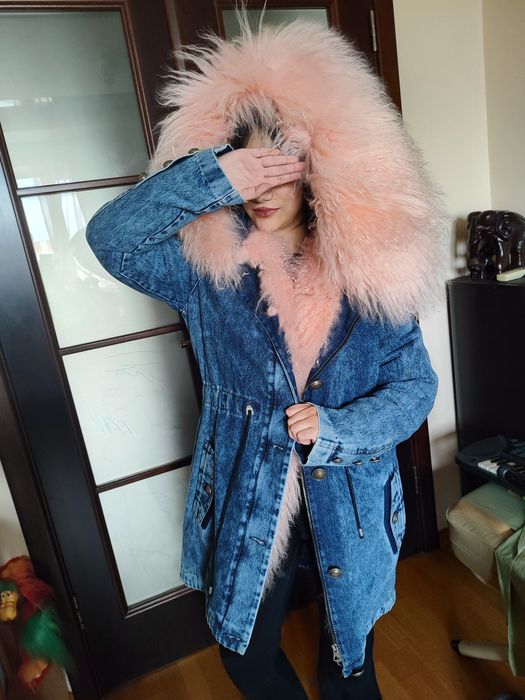 Парка нова зимова Mila nova р.36-38 джинсова з натуральним хутром