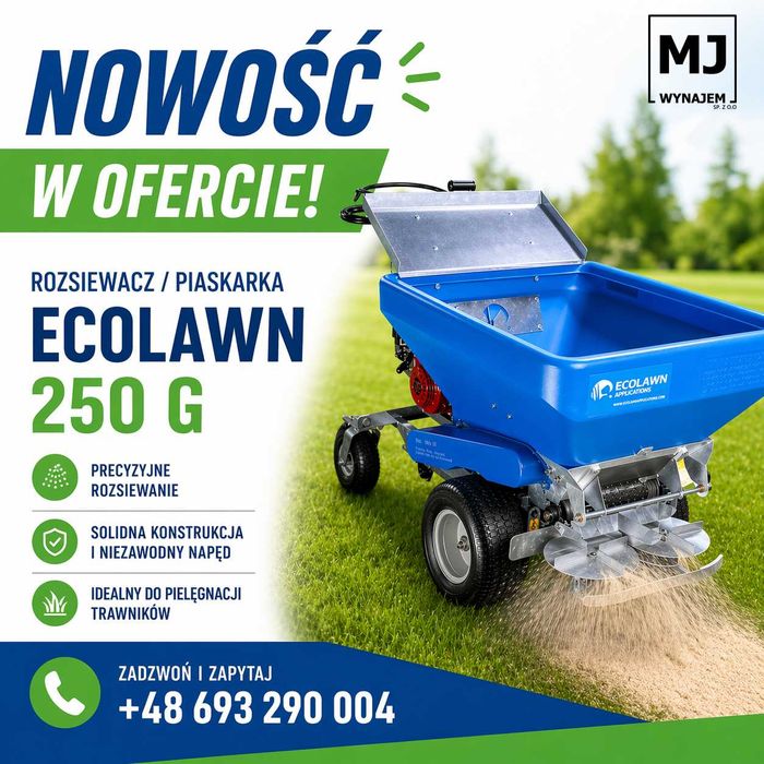 piaskarka ecolawn 250G - idealna na boiska, rozsypuje mokry piasek, nawóz, sól - wynajem