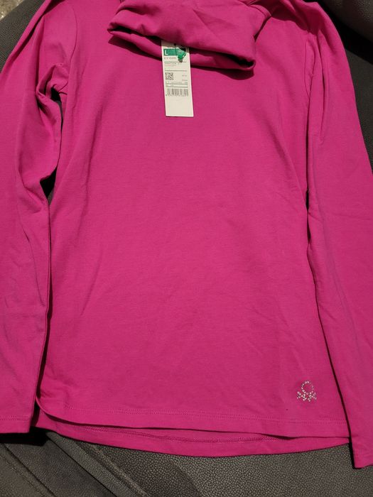 Camisola Rosa de manga comprida e com gola alta "Benetton"-Tamanho 8-9