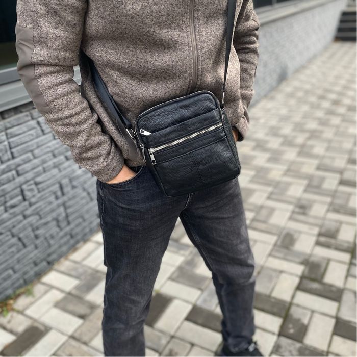 Шкіряня сумка чоловіча компактна невелика чорна барсетка Volt