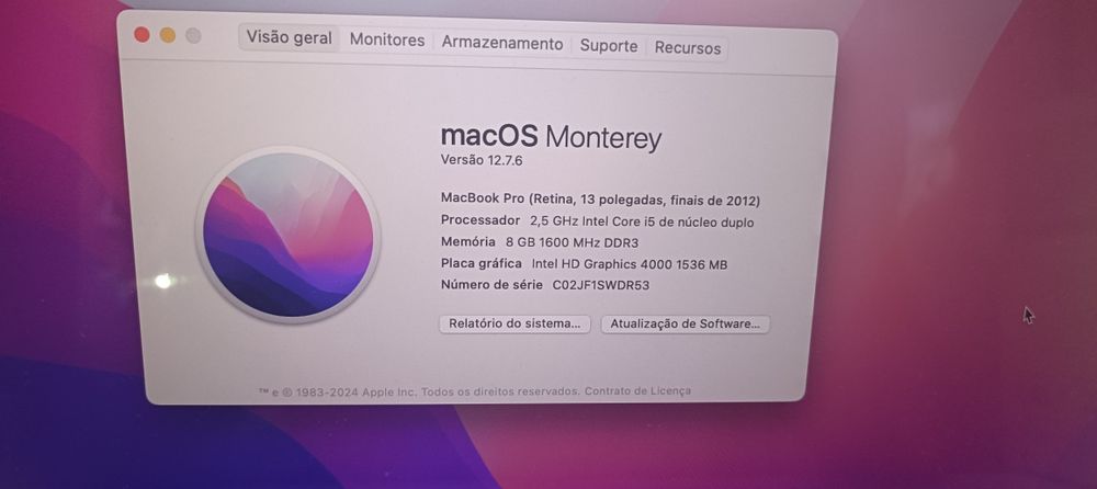 MacBook Pro 13 Retina - 8GB Ram- SSD, carregador novo