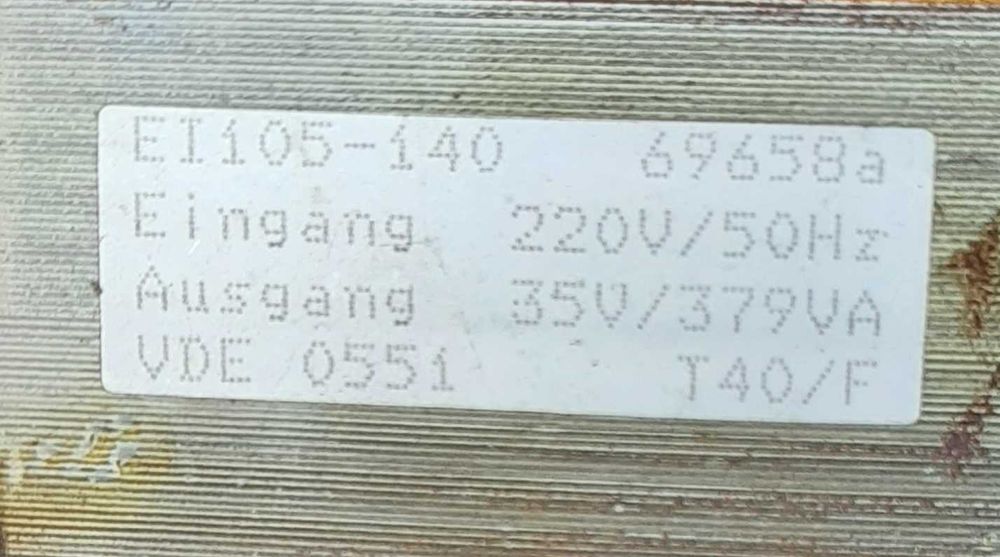 Transformator 230V na 35,5V/379VA, z termikiem.