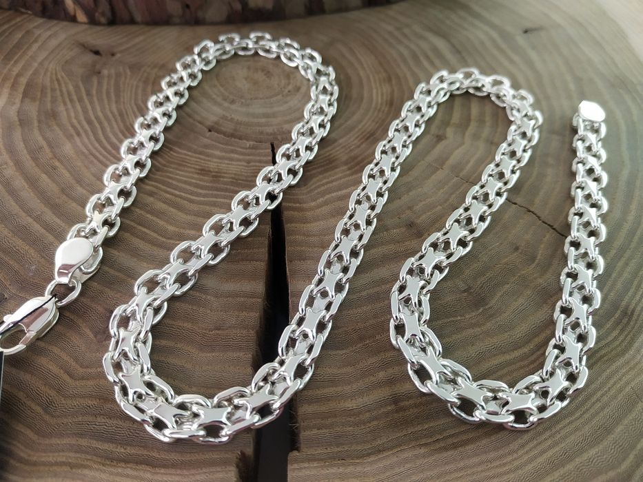 Серебряная цепочка Фараон, Двойная Якорная. Срібний ланцюг Якір подвій