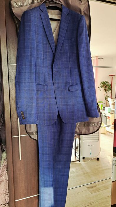 Stylowy męski garnitur 3-częściowy ALBION 182/92/83 Slim Fit (marynarka, kamizelka, spodnie) + Pokrowiec