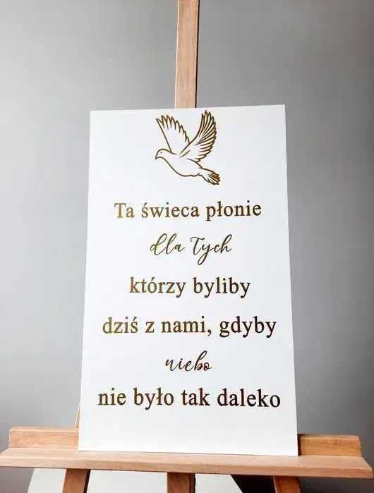 Ta świeca płonie tablica ślubna złoty napis wesele ślub