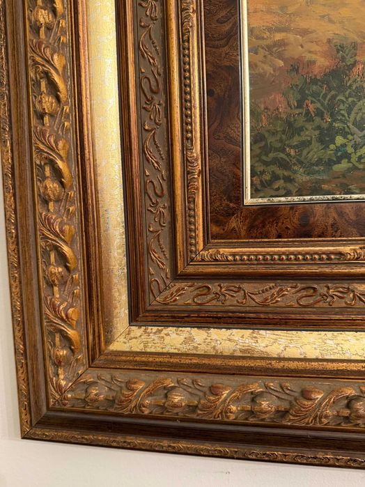 Quadro Clássico a Óleo com Moldura Trabalhada Dourada
