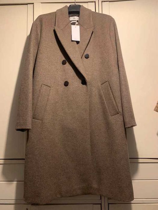 MANGO nowy płaszcz trencz flausz beżowy wełna oversize duży