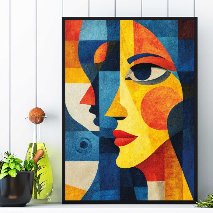 plakat kolorowy w stylu pablo picasso, obraz kolorowy w stylu picasso