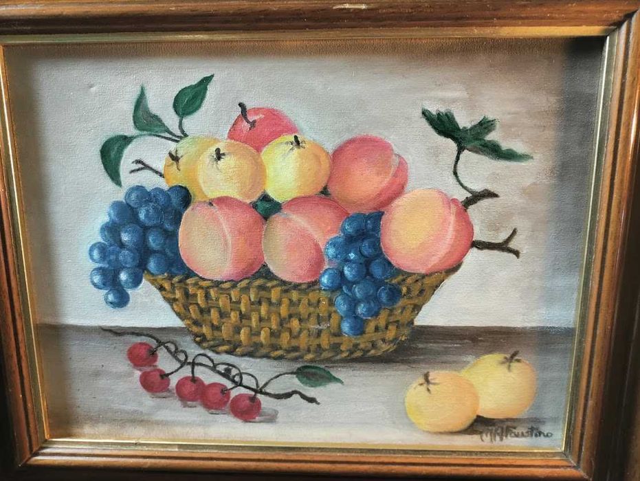 Pintura a Óleo s/ Tela «Cesta de Fruta» de M. A. Faustino