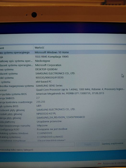 Notebook samsung 905S biały