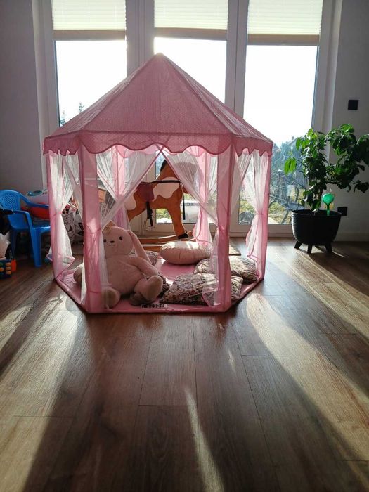 Namiot dla dzieci zamek pałac różowy z baldachimem 140 cm