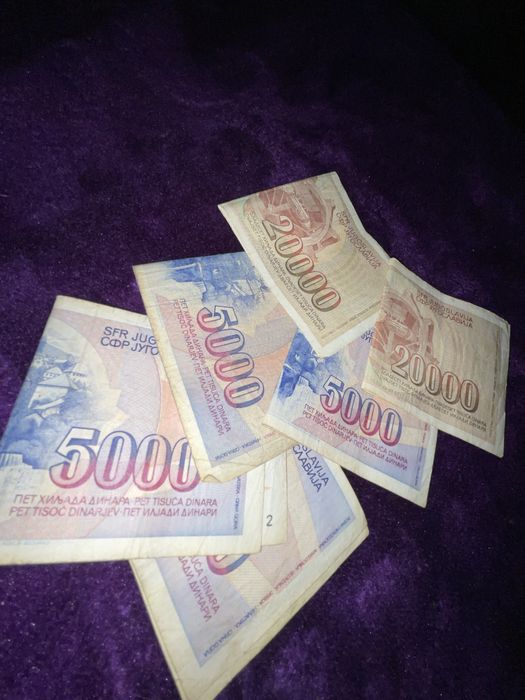 Banknoty Jugosławia 5000 i 20000 dinarów – oryginalne, stan dobry