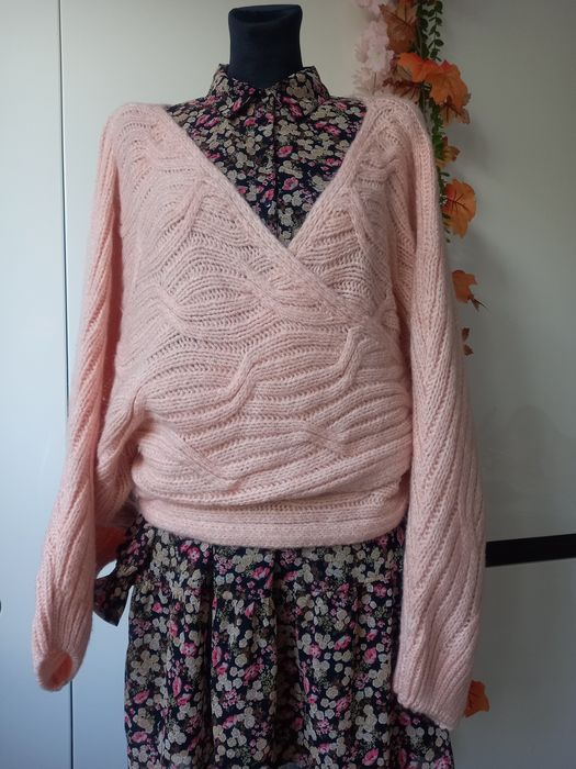 Sweterek sweter kardigan M, L, XL 38, 40 ,42 jasny różowy wiązany