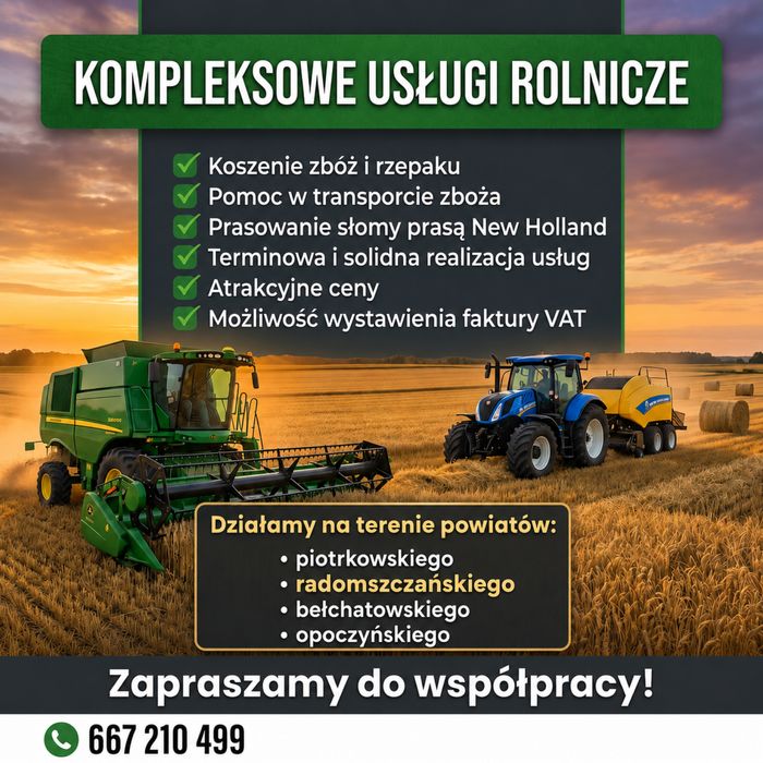 Usługi Koszenie zbóż/rzepaku -prasowania słomy