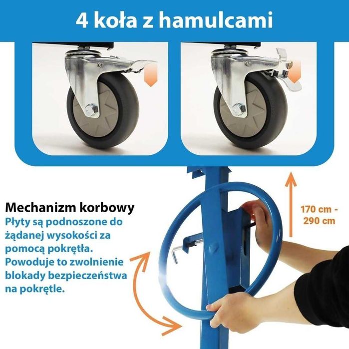 Podnośnik do karton gipsu GK OSB regulowany 170–290 cm do 40 KG
