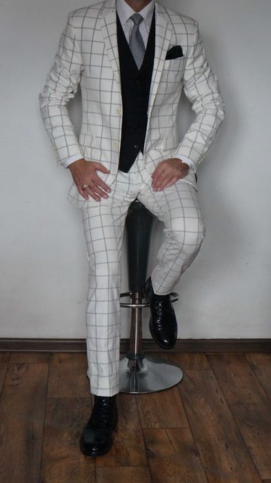 Garnitur Zara Man Roz. 50 Kol. Biały Krata Fit