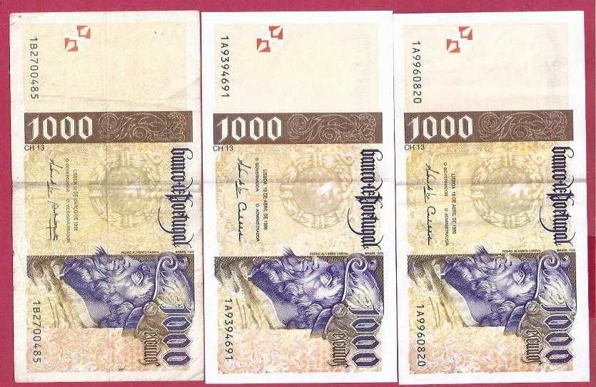 Notas de Portugal  3 Notas de 1.000 Escudos ch13 Pedro Alvares Cabral