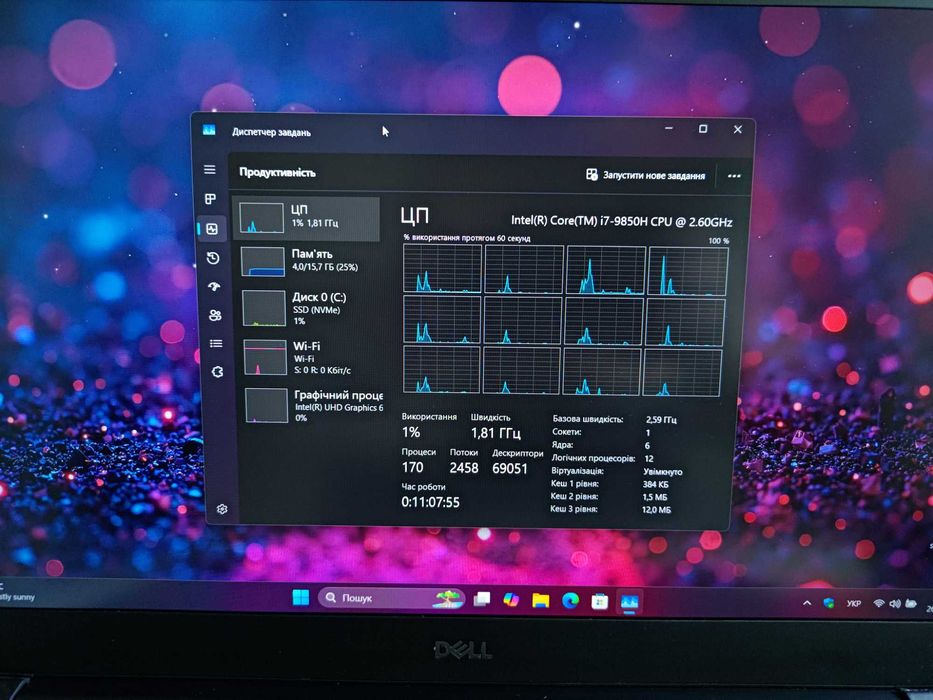 Сучасний ультрабук Dell i7 - 12 ядер, 16gb оп, SSD 256gb, підсвітка кл