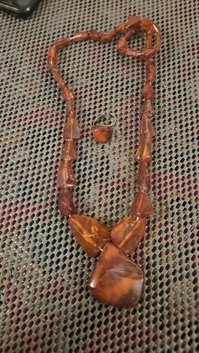 Bursztyn korale I pierścionek 925 zestaw