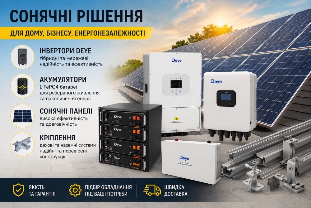 Інвертори  Deye, акамулятори, сонячні панелі