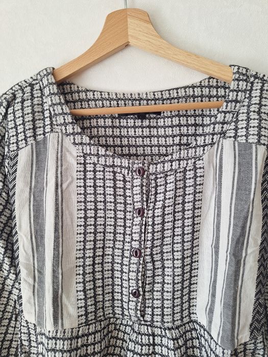 Bluzka z baskinką 40 L biało szara wzór kieszenie boczne  wiązanie
