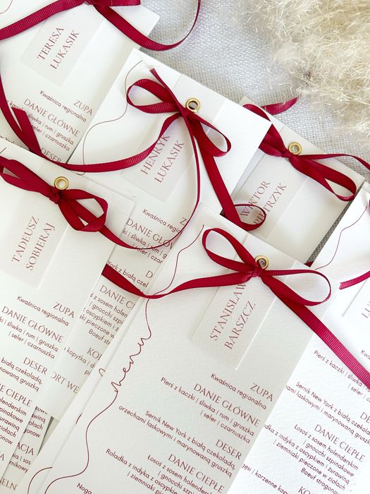Menu z winietką ślubne weselne