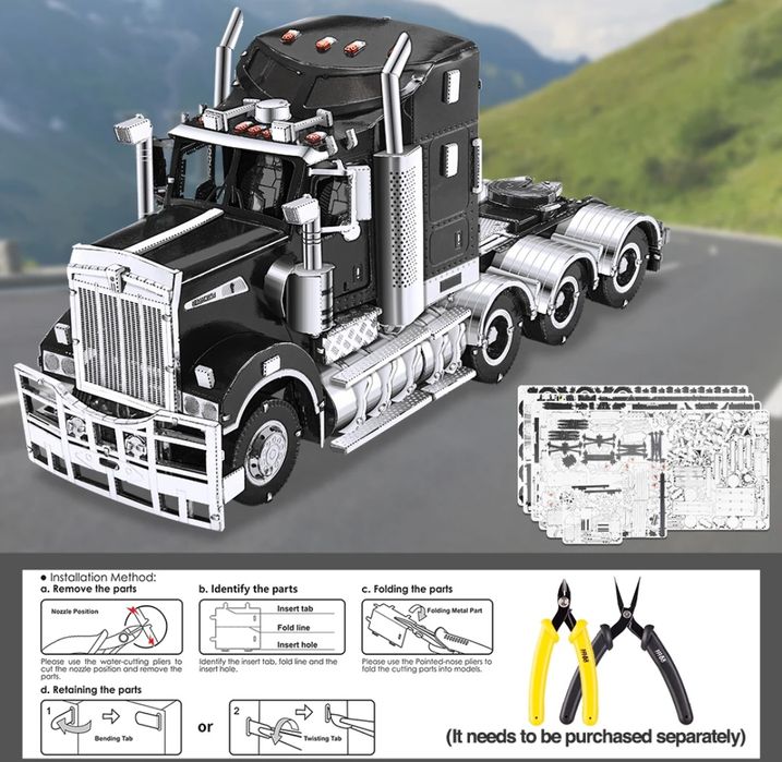 Конструктор металлический 3D пазл Тягач Kenworth Truck T909, Грузовик