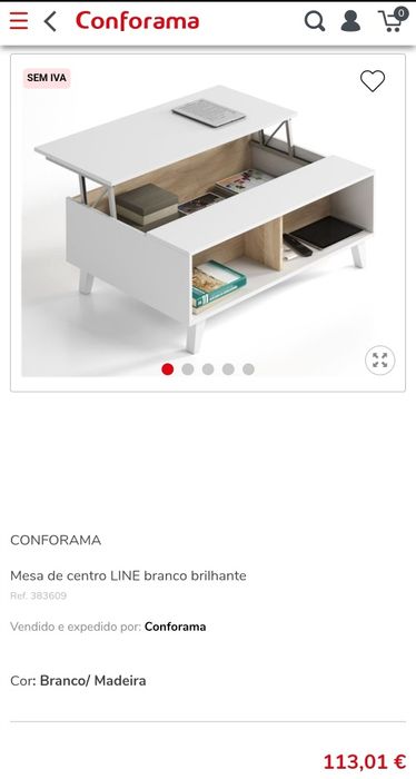 Mesa de Centro Elevatória – Branca/Madeira (Conforama)