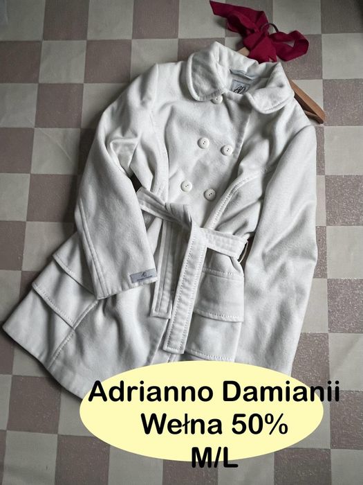 Adrianno Damianii płaszcz wiosenny luksusowy krem M/L wool 50