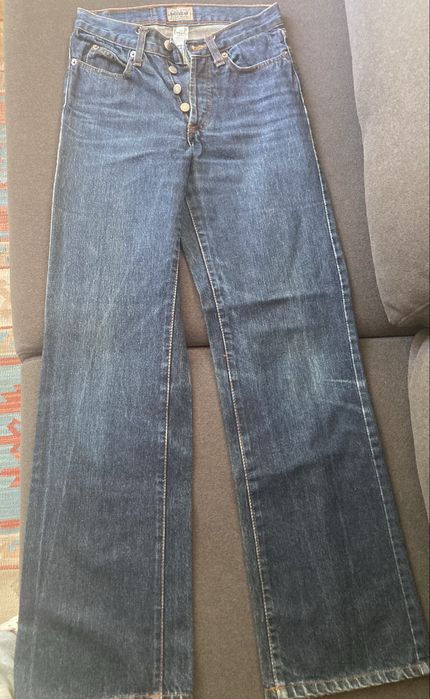 Calças Ganga Benzine azuis, modeloa alargar nas pernas, tamanho 36