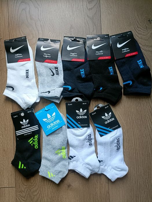 Skarpetki Adidas Nike  r.36-41 niskie na lato przewiewne sportowe bawełna szare białe czarne granat