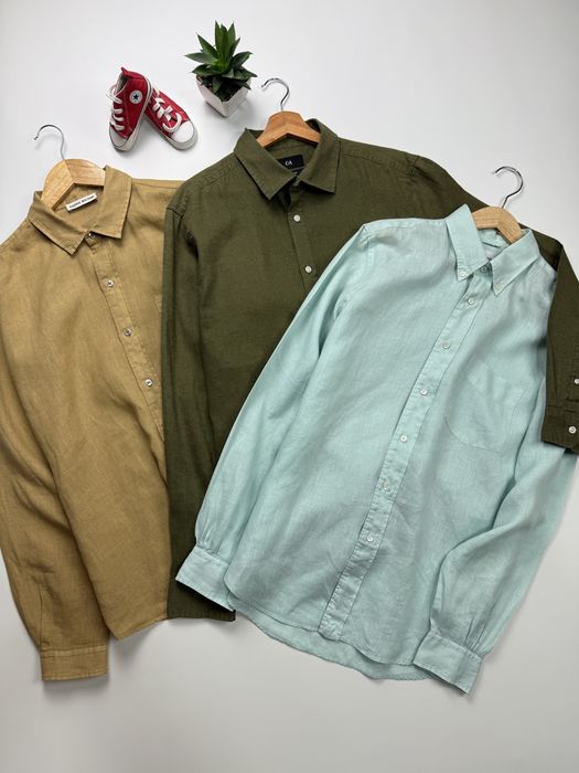 Рубашка льняная Aspesi Italy Harris Wilson France C&A Men's Linen Shirt Regular Fit Casual Button Down Long Sleeve size M, L