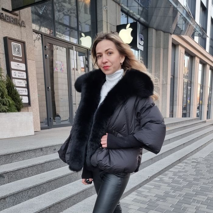 зимовий пуховик з хутром чорнобурки , пух,  пуховик с мехом