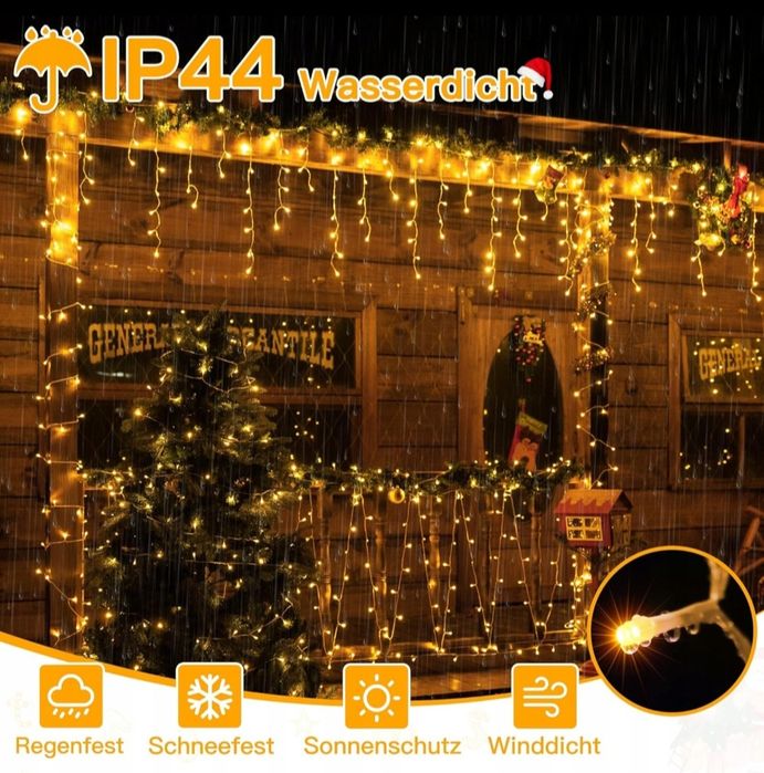 Świąteczna Kurtyna Świetlna OLLNY 10 m 396 Diod LED Ciepła Biel