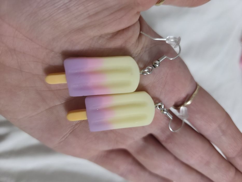 Śmieszne kolorowe kolczyko lody srebrne kolczyki  alternative emo