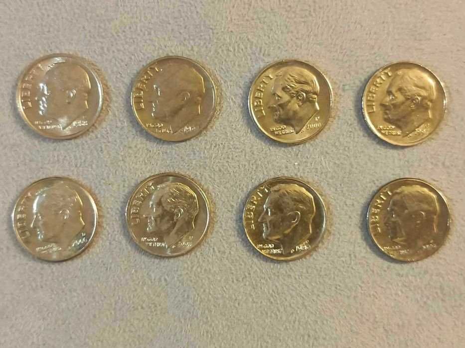 Monety kolekcjonerskie USA 1 Dime Roosevelta 8 sztuk