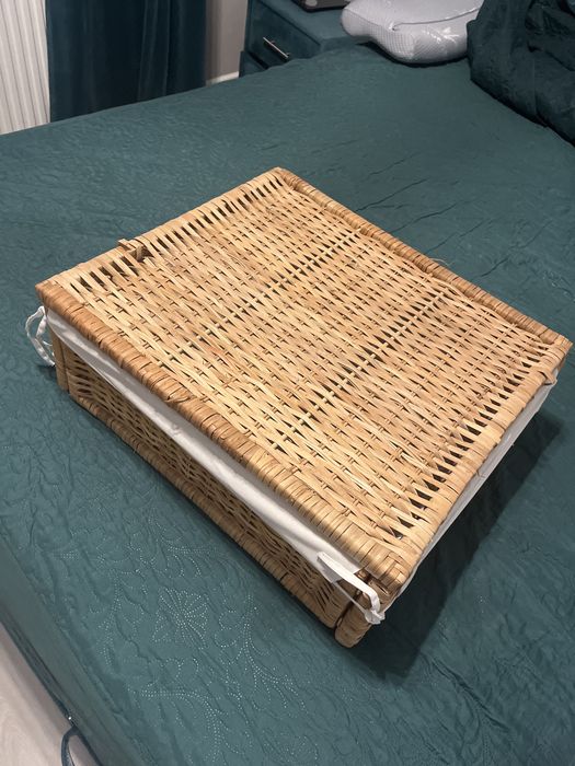 IKEA kosz wiklinowy z pokrywą i wkładem – rattanowy