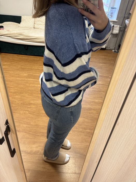 Biało  niebieski sweter swterek z wełną h&m L  40 12