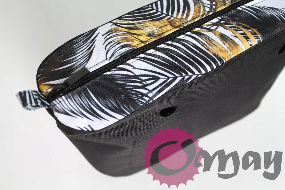 CZARNY organizer do OBAG MINI +OPASKA liście "złote" 2 kieszenie OMAY