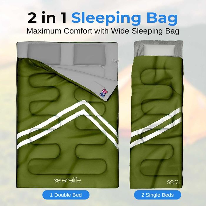 Saco de dormir para mochileiros, equipamento de camping - Saco de dormir duplo para adultos/adolescentes com 2 travesseiros, saco de dormir