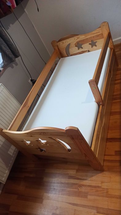 Łóżko dziecięce drewniane 140x70 materac szuflada