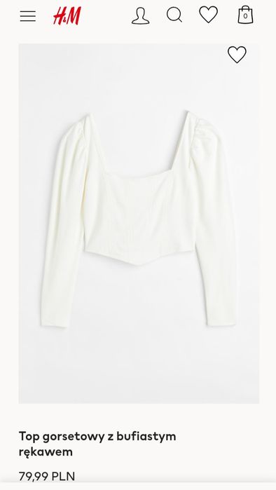 H&M r.M efektowny biały top gorsetowy bufiasty rękaw