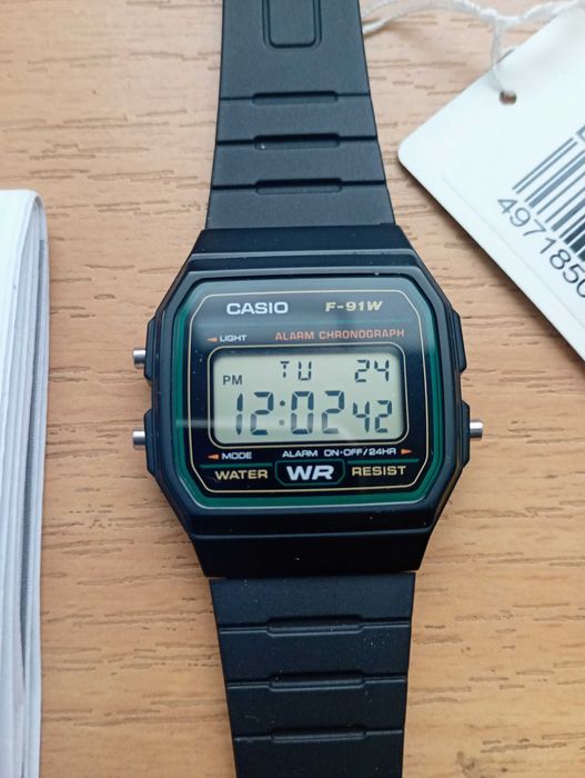 Kultowe Casio F-91W 3DG| Zielony+Etui | Stan Idealny