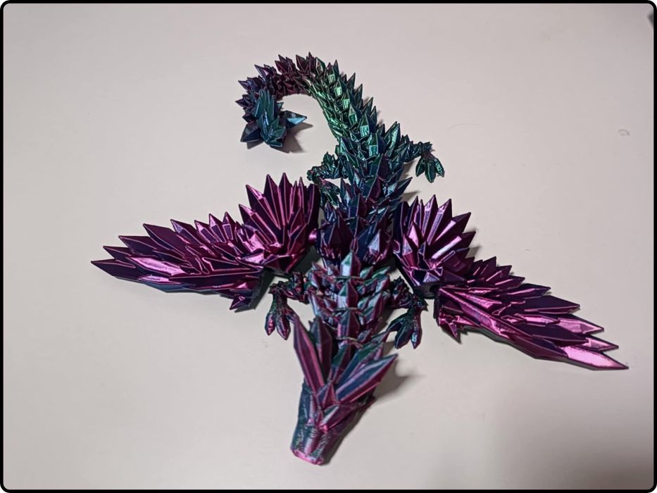 Smok Kryształowy ze skrzydłami, Figurka 3D, Zabawka, Ruchomy wydruk 3D