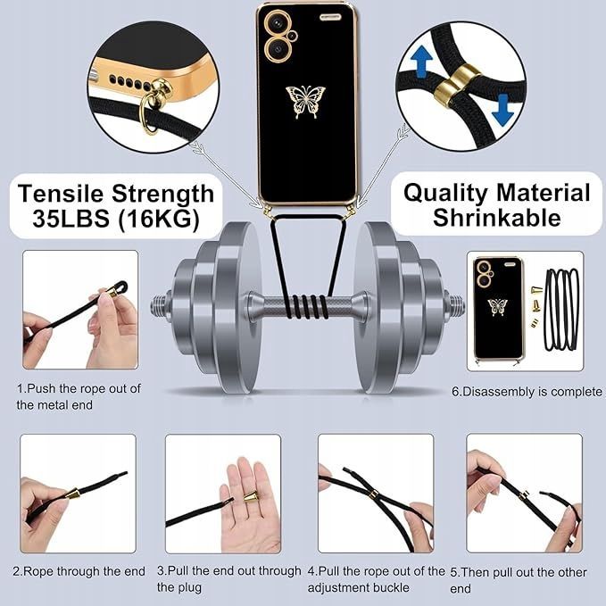 etui na xiaomi redmi note 13 pro plus czarny/złoty sznurek z motylem