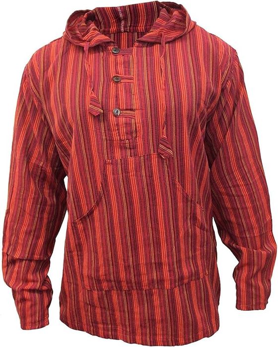 Bluza męska bawełniana z kapturem w paski - brąz - L