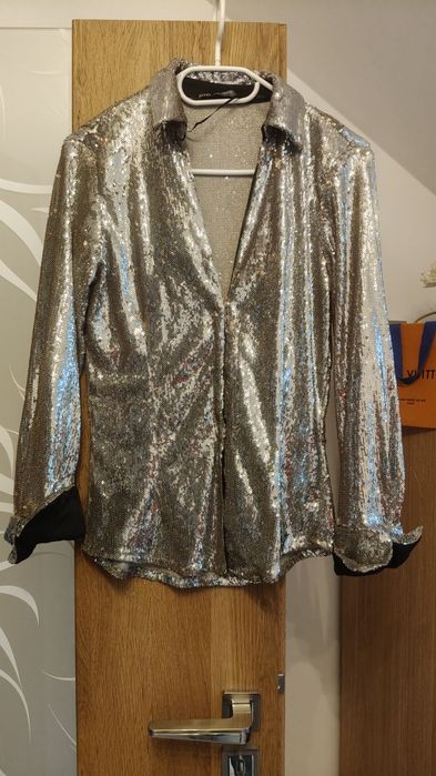 Srebrna koszula w cekiny Zara rozmiar xs