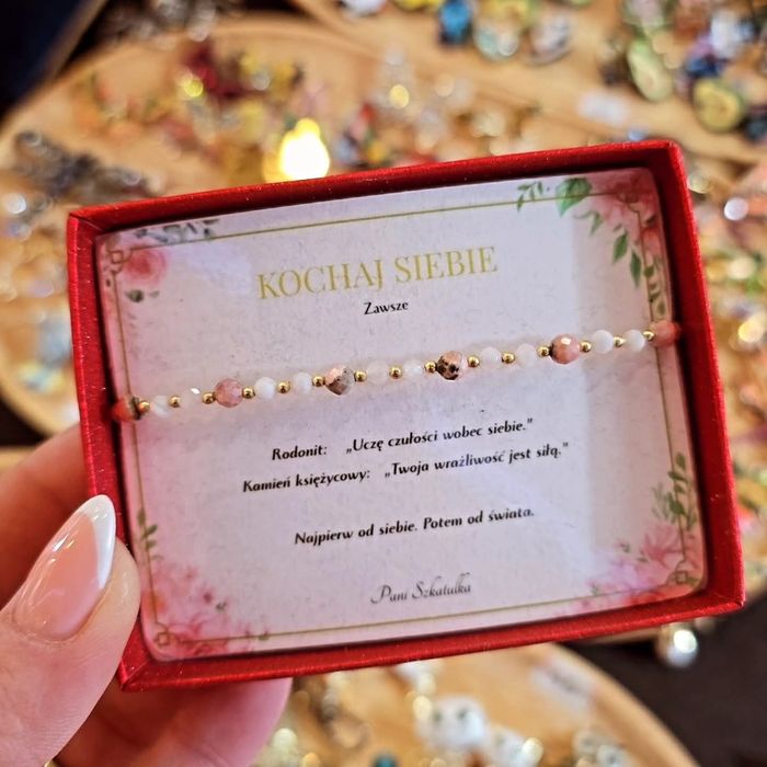 Bransoletka „Kochaj Siebie” – Rodonit & Kamień Księżycowy